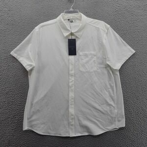 VRST Refined‎ Knit Button Down Shirt XL White Mens Stylish Athletic Stretch NWT